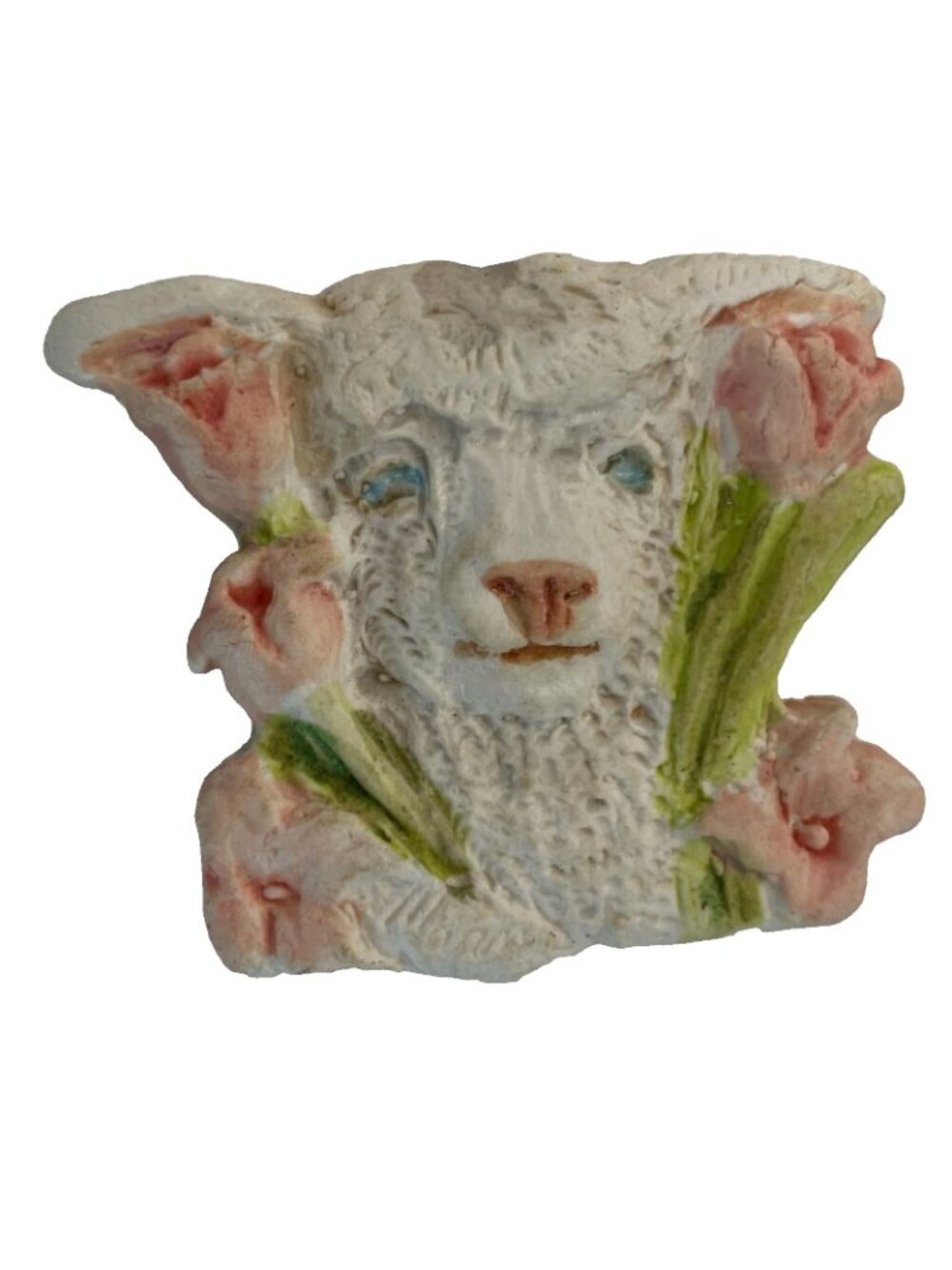 Vintage Hand Painted Lamb Tulip Porcelain Pin Brooch Ivory 90s Cottage Farmcore - Picture 4 of 5